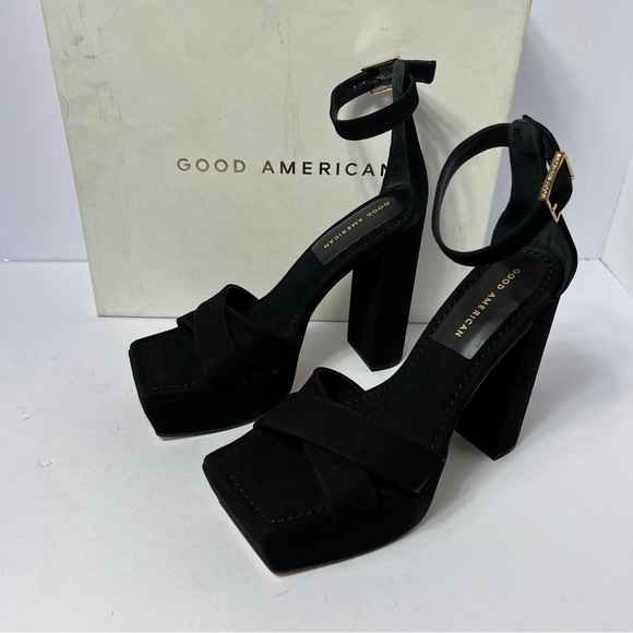 Good American Womens Black Suede Square Toe Block Heel Platform Shoe Size 9.5 - Picture 3 of 13